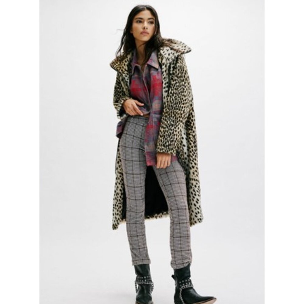 NWT-Free People Molly Slim Plaid Pants - Neutral Combo-Winsor Plaid - 8